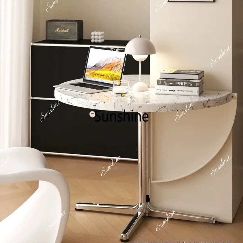 Medieval household dining table foldable multi-functional round table semi-circular special-shaped dining tableTJ