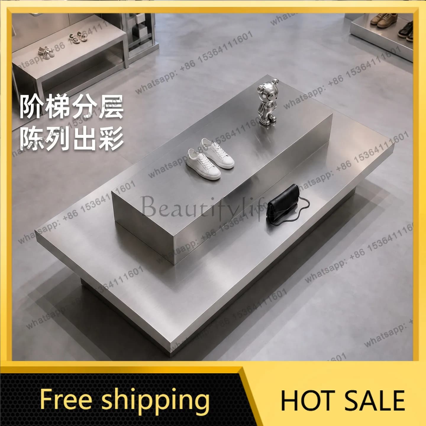 Clothing store Nakajima table display stand Stainless steel high-end display stand