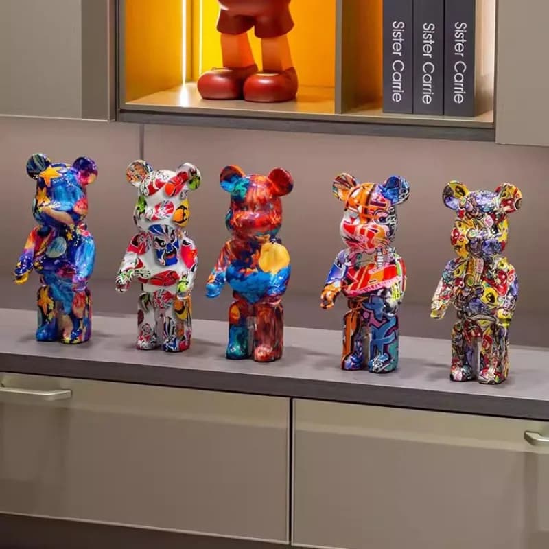 26CM Graffiti Bear Statue, Home Decoration Animal Abstract Decoration, Modern Room Sculpture, Desktop Decoration