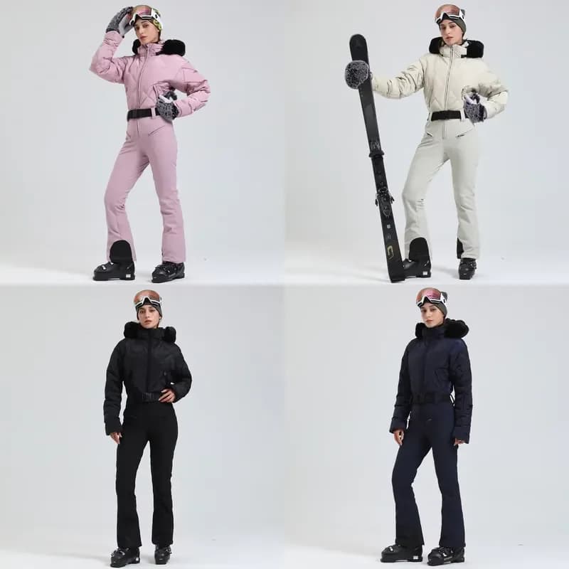 New Women's Hooded Ski Suit Windproof Waterproof Down Warm Outdoor Sports Double Board Foreign Trade One-piece