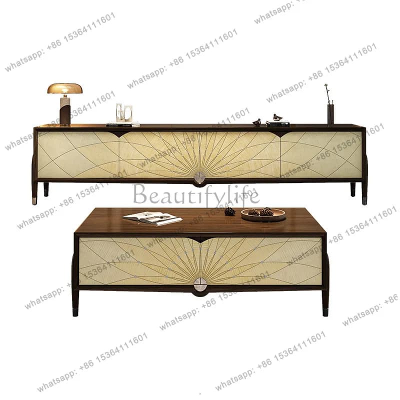 Solid wood coffee table TV cabinet combination Italian light luxury living room floor cabinet modern new Chinese style