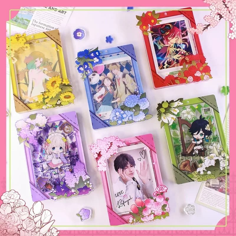 Flower‑Love Song 3/3.5 Inch Acrylic Photo Frame, Magnetic Glitter Backboard Card Display Holder, for Anime Kpop Merch Desk Decor