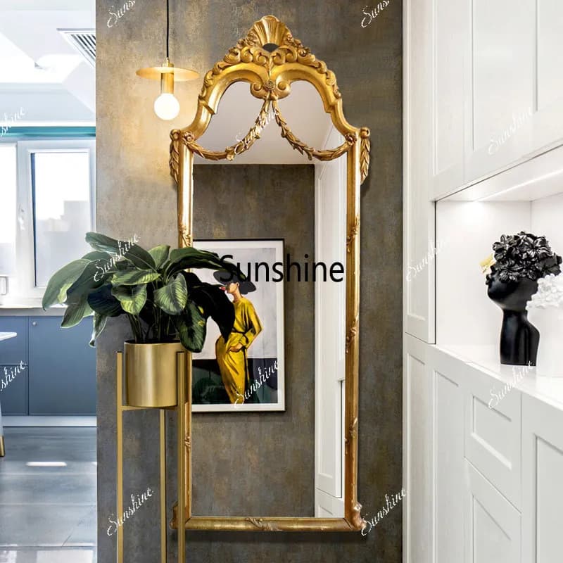 Carved wall hanging full-length mirror retro cloakroom fitting mirror high-end full-length mirror