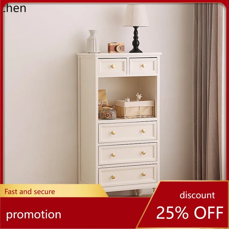 HT cream wind solid wood bedroom locker retro cabinet living room side cabinet drawer bedside living room decoration