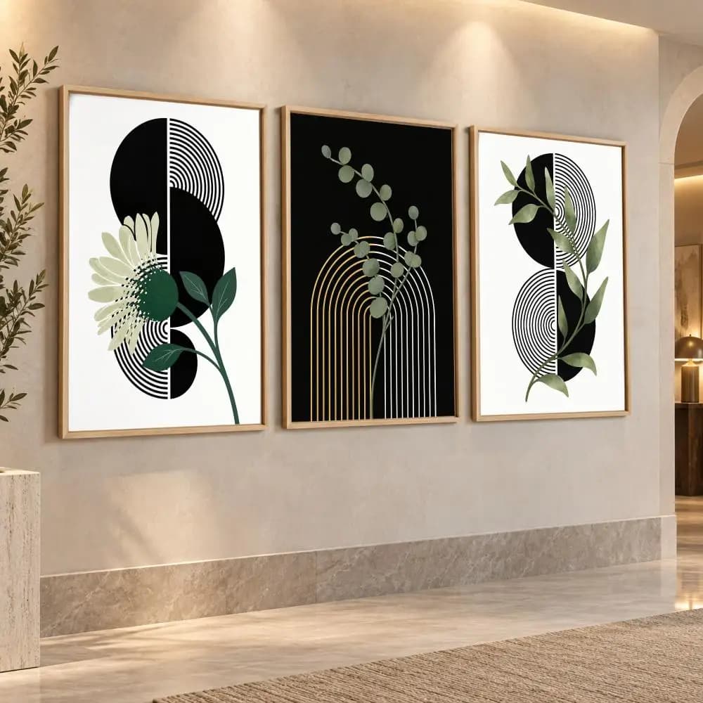 Boho Botanical Painting Calligraphy Canvas Prints Set of 3 Wall Art for Living Room Decor Vintage Fashion Decals