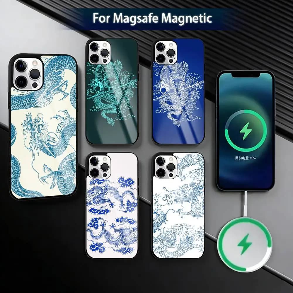Black Dragon C-Chinese Loong  Phone Case For iPhone17,16,15,14,13,12,11 Plus,Pro Magnetic with Magsafe Wireless Charging
