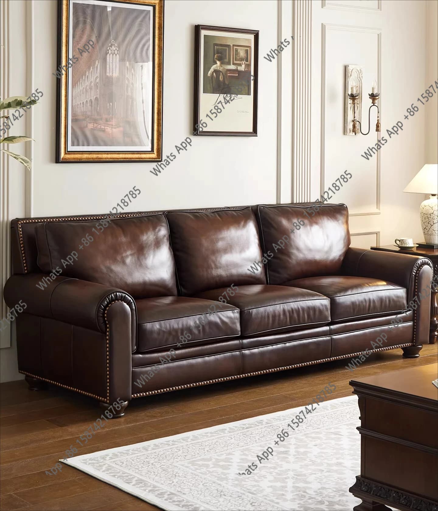 American retro full leather sofa polished color imported top layer cowhide living room 123 combination