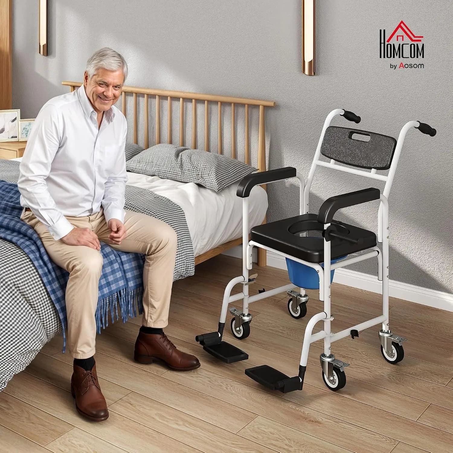 Shower Chair with Wheels 4 in 1 for Seniors Adults Injured Black