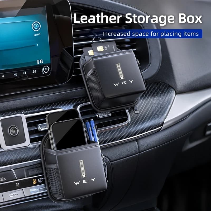 Car Air Vent Storage Box Universal Leather Phone Pouch Auto Accessories For Great Wall GWM WEY Tank 300 500 Tank300 Tank500
