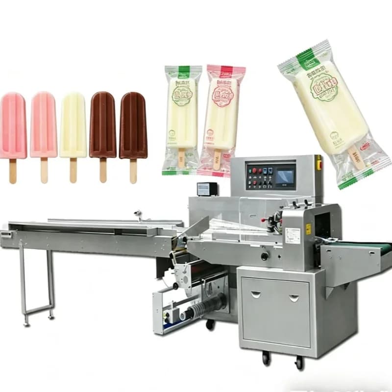 Servo Motor Flow Pack Machine For Popsicle Ice Cream Bread Cake Food Wrapping Packing Machine