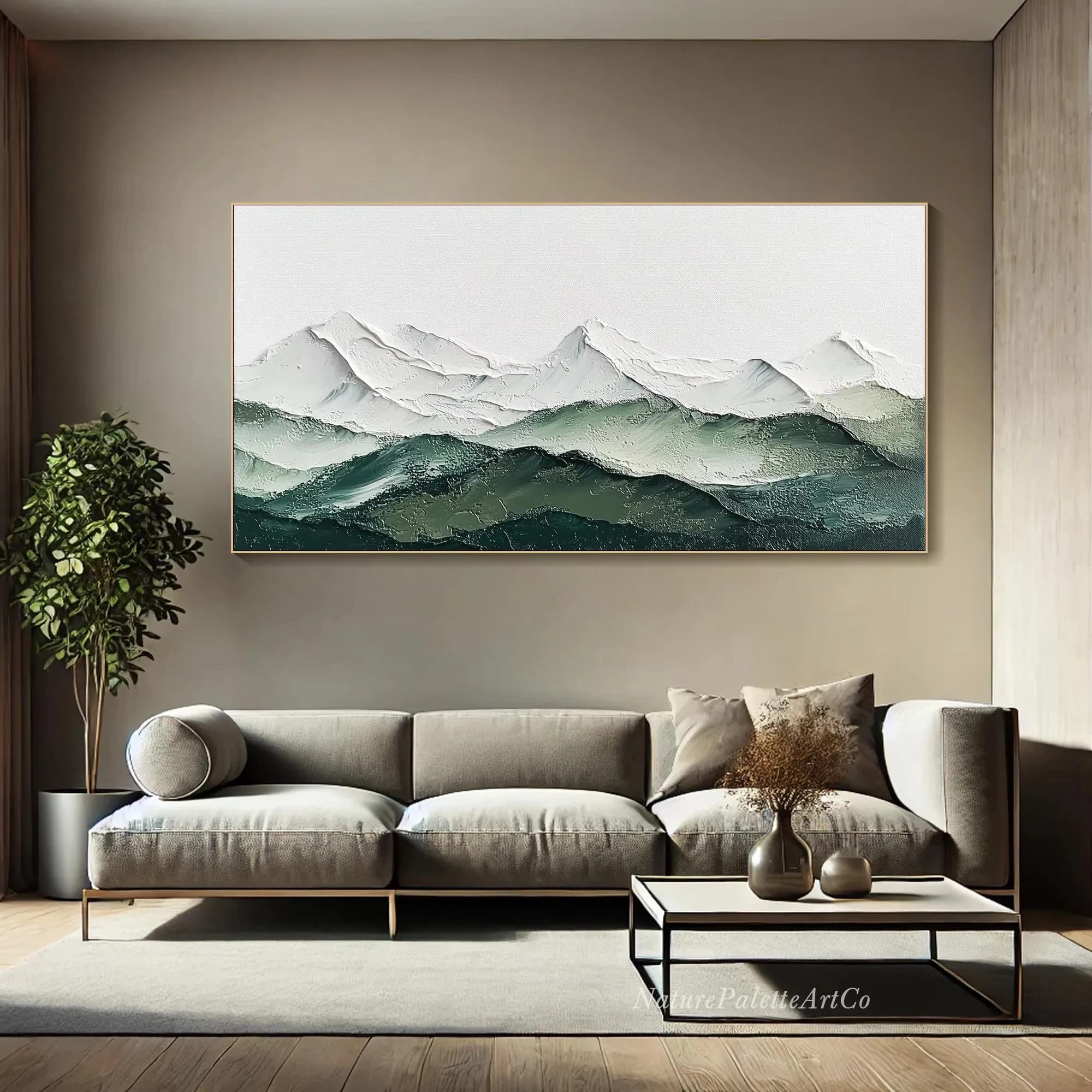 Mountain Painting On Canvas 3D Textured Landscape Wall Art Modern Minimalist Nature Art Neutral Tones Artwork Living Room Decor