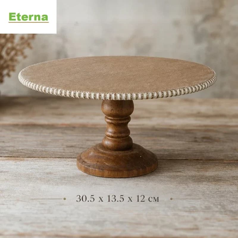Vintage Wooden Cake Stand,Rustic Detachable Pedestal Design with Beaded Edge, Decorative Dessert Tray for Home Cafe Table Decor