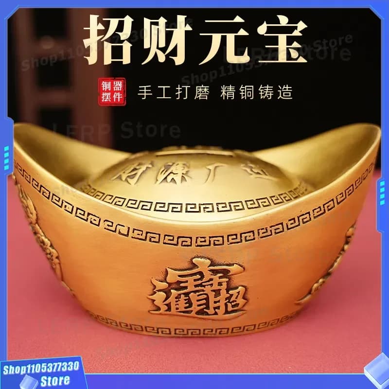 Large Brass Lucky Ingot Ornament Golden Toad Dragon Phoenix Piggy Bank Home Office Decoration Opening Gift Feng Shui Wealth