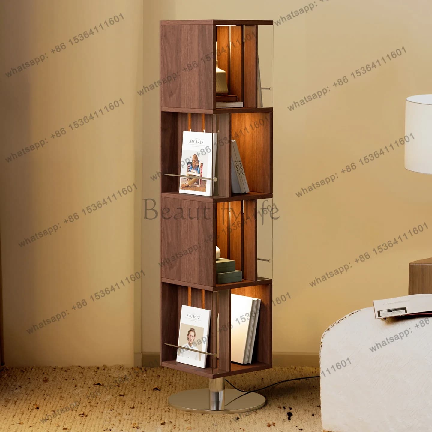 yj7 360 rotating bookshelf full-body mirror cabinet integrated medieval style solid wood bookshelf against the corner of the wal