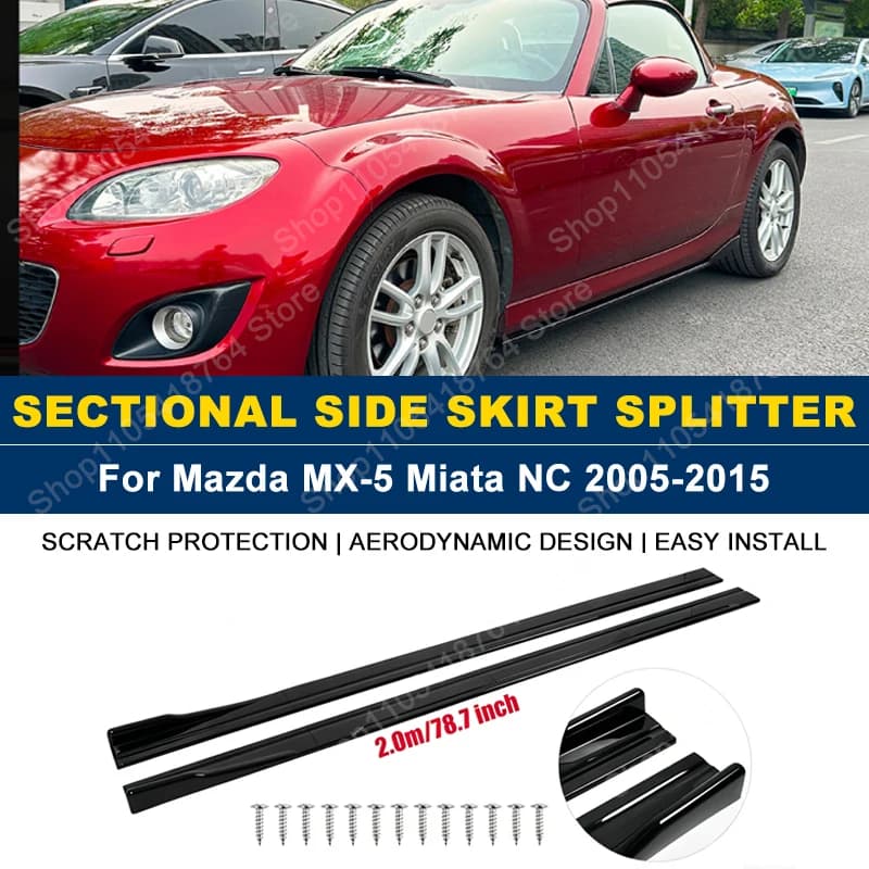 Side Skirts Extension Rocker Panel Splitter For Mazda MX-5 Miata NC 2005-2015 2M 78.7" ABS Plastic Car Exterior Tuning