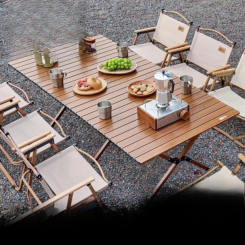 Outdoor folding table Portable aluminum alloy egg roll table Picnic table and chair set Camping full set of equipment