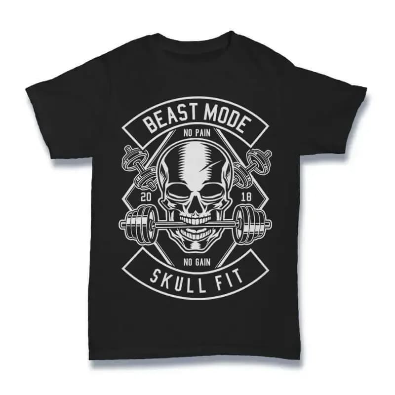 Beast Mode Skull Fit. Bodybuilding Gain Motivation Fighting Workout T-Shirt. Summer Cotton O-Neck Short Sleeve Mens T Shirt New