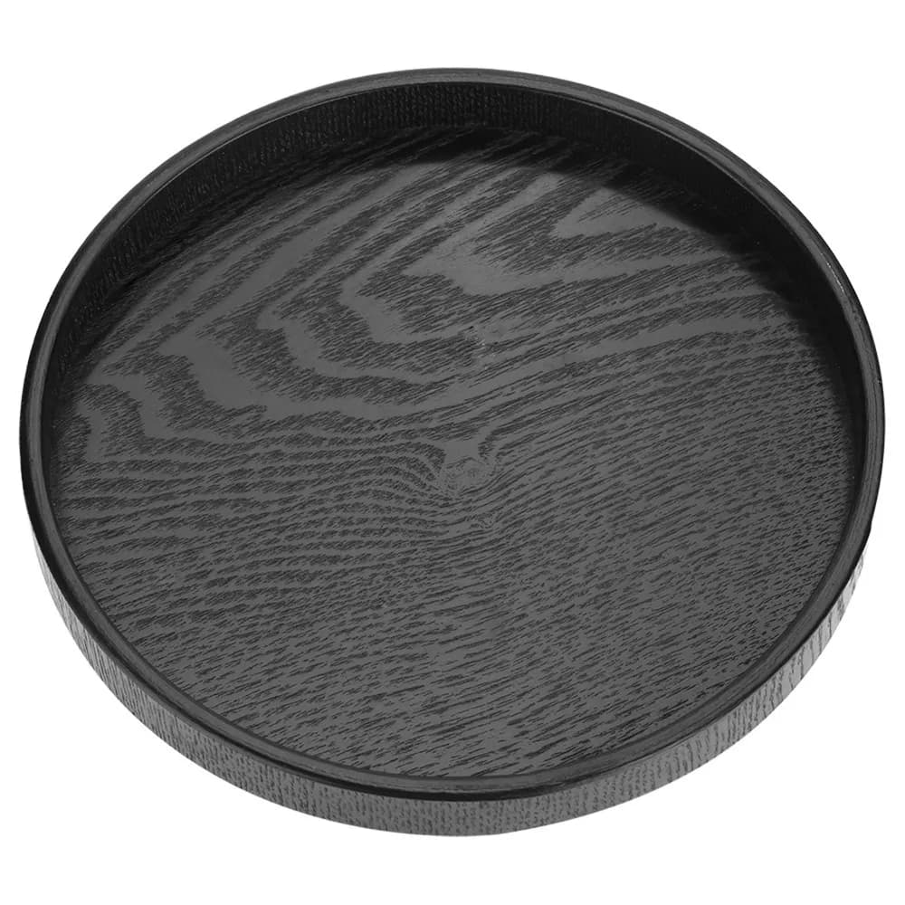 Decorative Tray Round Shape Wood Serving，Non-Slip Solid Wood Food Serving，Black Decorative Snack，Restaurant Use