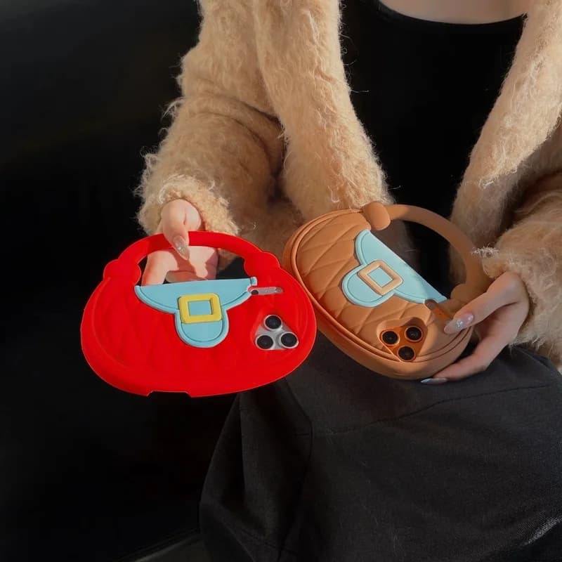 3D Handbag Shaped Soft Silicone Phone Case for iPhone 12 13 14 15 16 17 18 Pro Max Shockproof Wrist Bracelet Cute Bag Cover