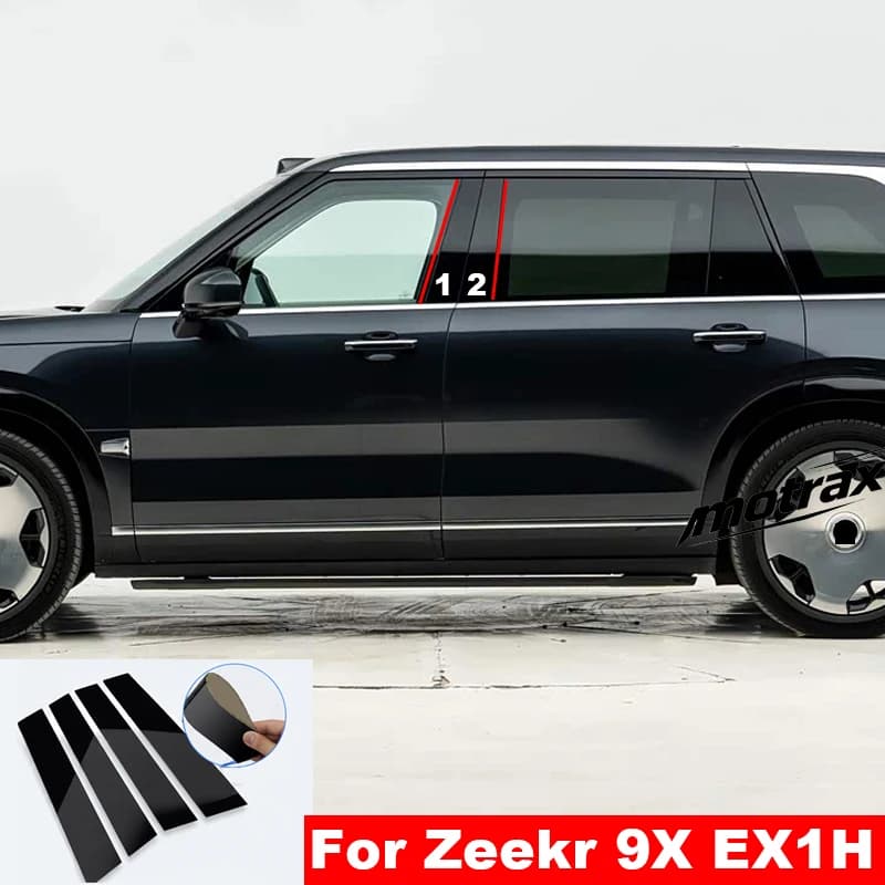 For Zeekr 9X EX1H 2025 2026 Auto Mirror Effect Window Door Column B C Pillars Post Cover Black Carbon Fiber Sticker Accessory