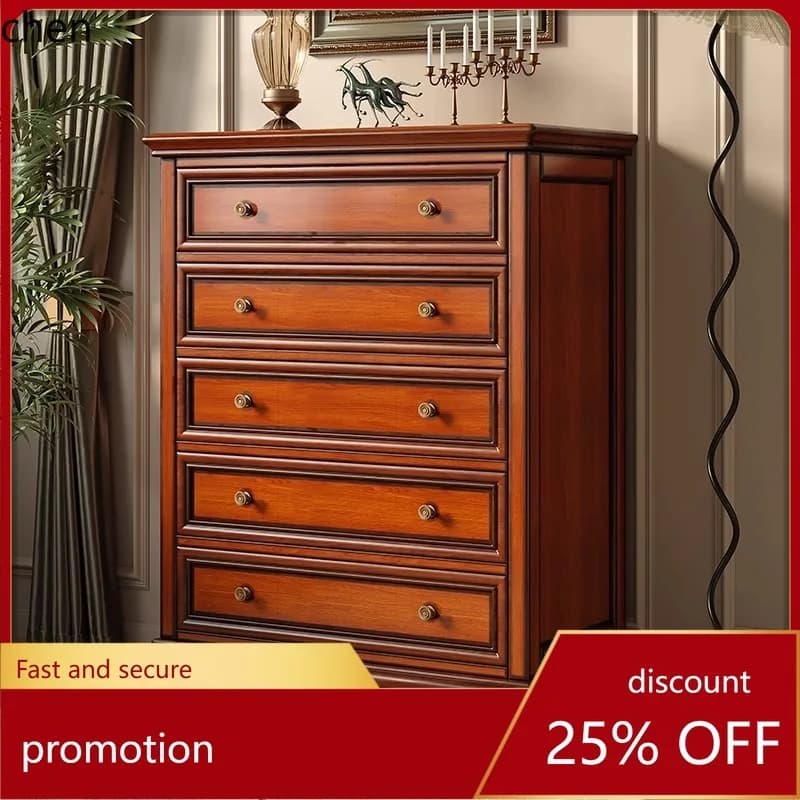 CZ Retro Solid Wood Chest of Drawers Combination Modern Simple Bedroom Living Room Storage Cabinet Storage Cabinet