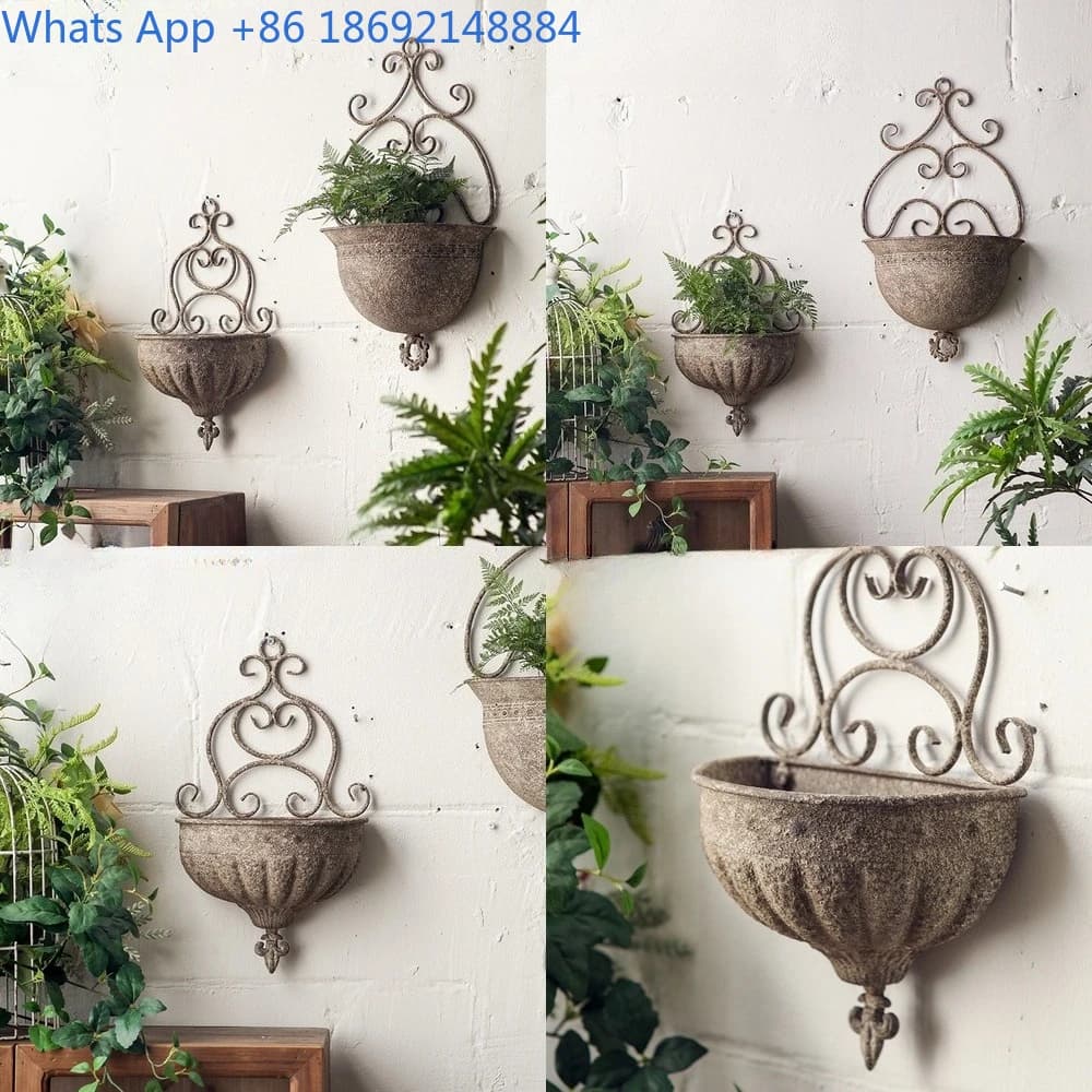 Vintage Style Wall Mounted Wrought Iron Flower Basket for Garden and Indoor Decor Perfect for Green Plants and Floral