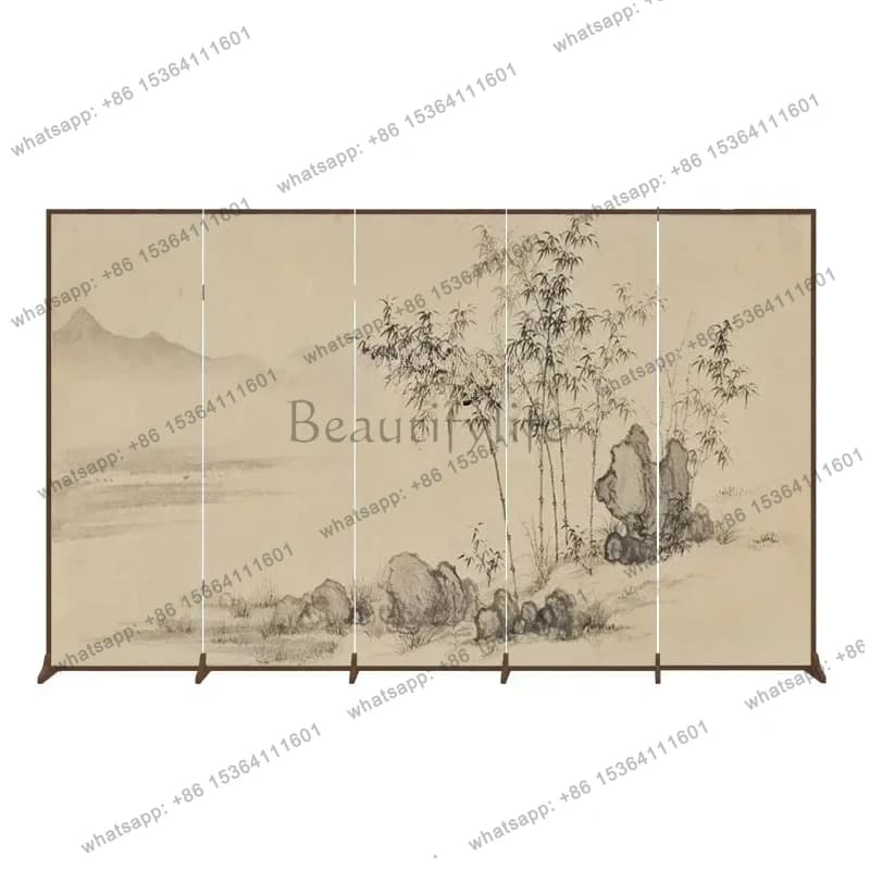 Screen partition living room entrance entrance new Chinese decorative tea room foldable mobile simple bamboo folding scre