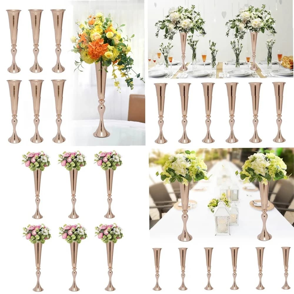 6 PCS Gold Trumpet Vases Set, Wedding Table Centerpieces for Flowers Candles Party Decor