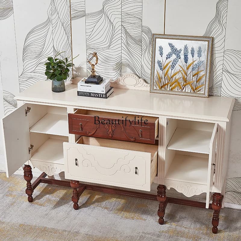 French Chinese style door cabinet American white living room decorative cabinet solid wood