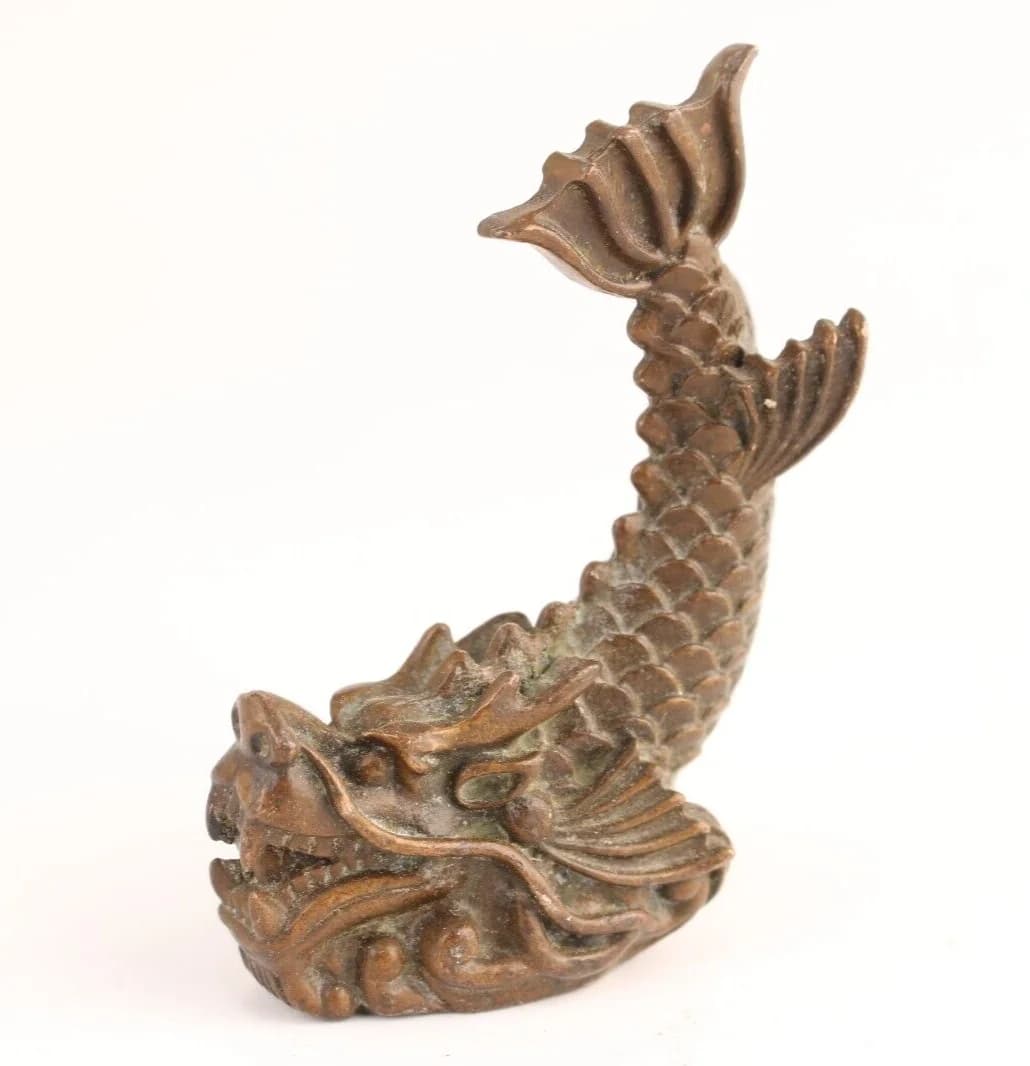 Vintage Chinese dragon fish Statue Figure Children Gift Art table decoration