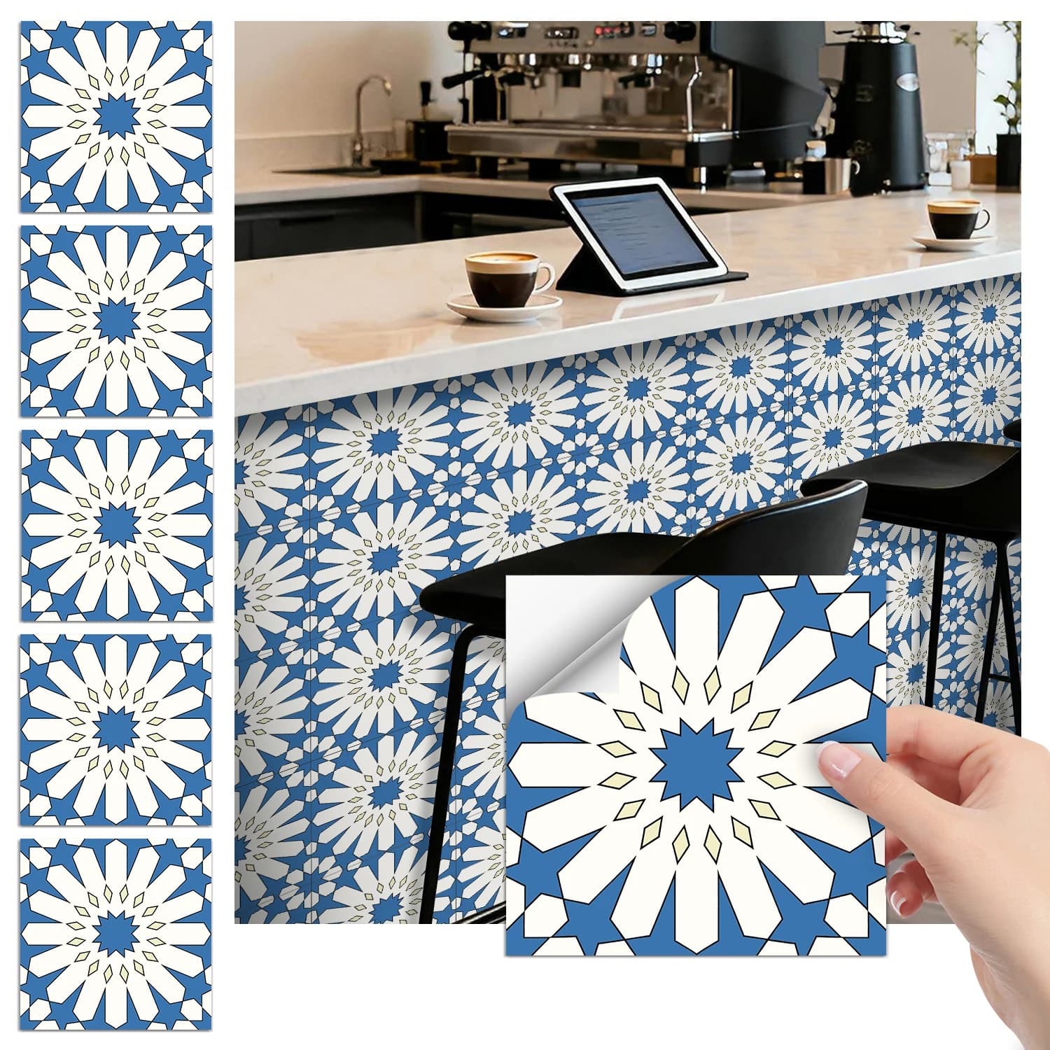 36Pcs Vintage Floral Tile Stickers, Self-Adhesive Peel and Stick Wall Decals, Waterproof for Kitchen Bathroom Home Decor