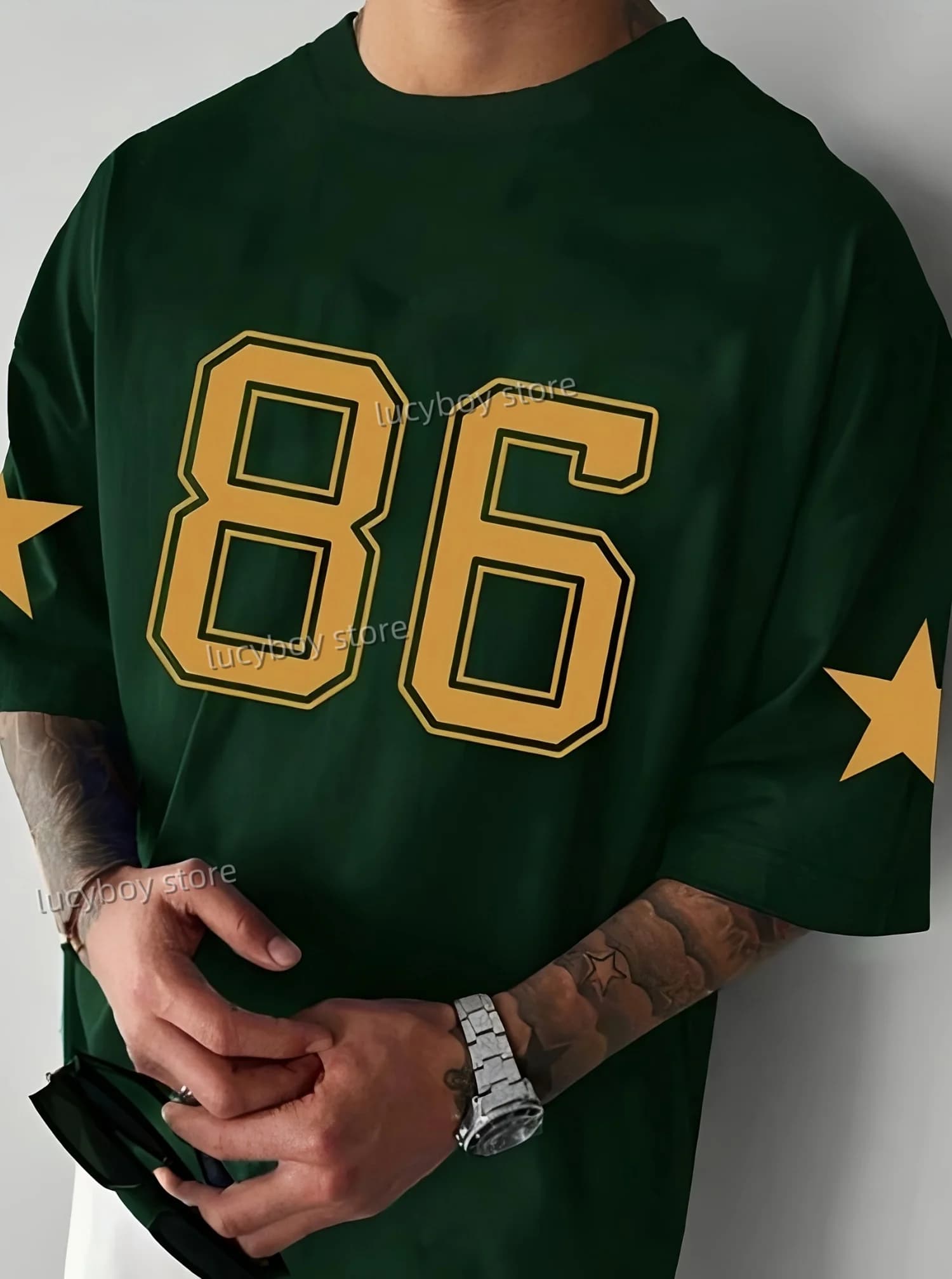 Mens  NUMBER 86 Printed Short Sleeve T Shirt Man O-Neck Sportwear Brooklyn Racing Football Tee Vintage Casual Tops Men Clothes