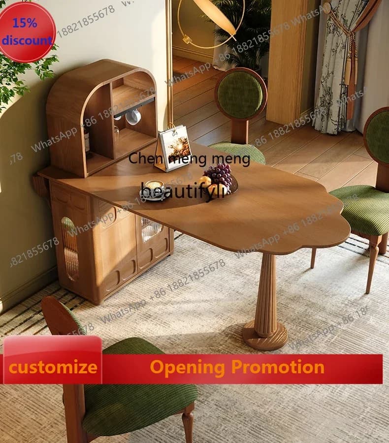 ss 8617 Medieval island dining table foldable multi-functional small apartment against the wall French retro dining table