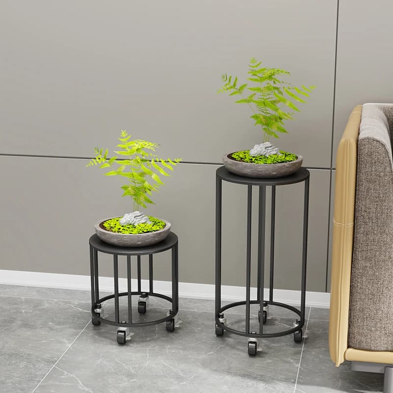 Modern Iron Floor Standing Flower Stand Movable Pot Rack with Wheels Versatile Indoor Plant Stand Decorative