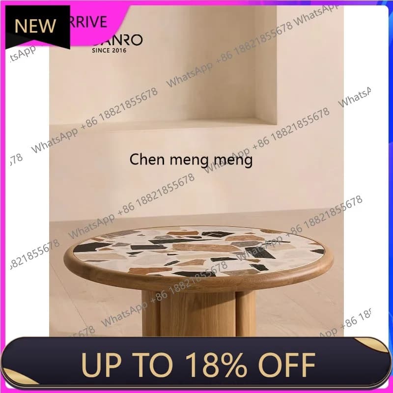 C88 Medieval coffee table solid wood round living room log color design marble French travertine