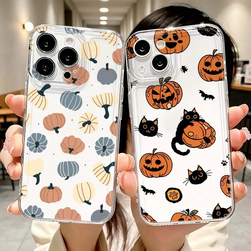 Halloween Pumpkin Cat Pattern  For iPhone 18 Pro 17 16 15 14 Pro Max 12 11 13 Air 8 7 SE Plus XS X XR Transparent Phone Case