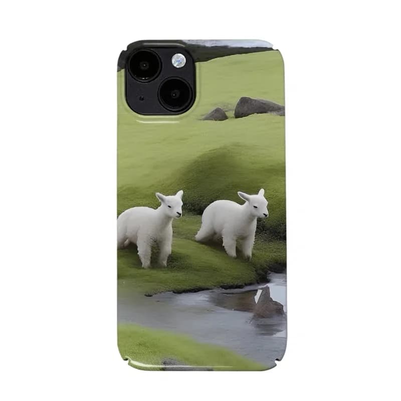 ins Korean Green grassland lamb Shockproof Case for iPhone 15 14 13 Pro Max Back Phone Cover for 12 11 Pro Plus 8 7 XS XR Cover