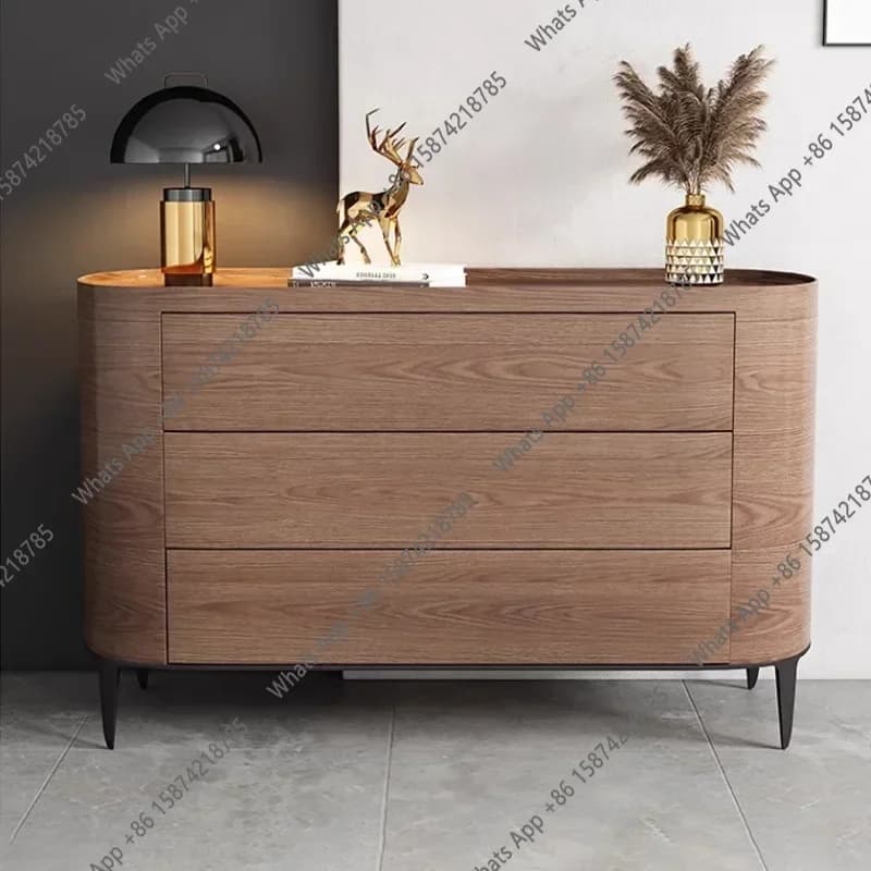 J Z 67 -Nordic Side Cabinet Walnut Color Locker Living Room Modern Simple Entrance Cabinet Solid Wood Side Cabinet