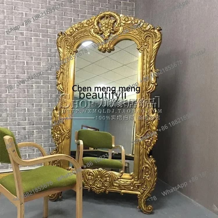 zx1Full body mirror European carved three-dimensional fitting floor mirror extra large mirror living room