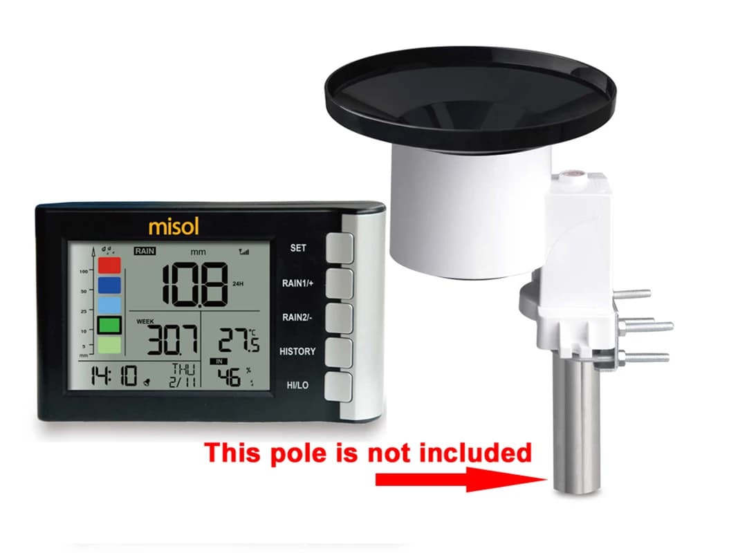 Misol Temperature Humidity Measurement, Rain Gauge, LCD Display, Digital Rain Gauge