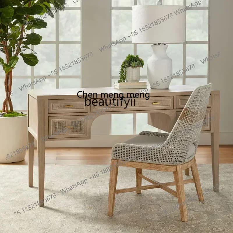 2003 American retro solid wood desk computer desk antique rattan home simple modern desk