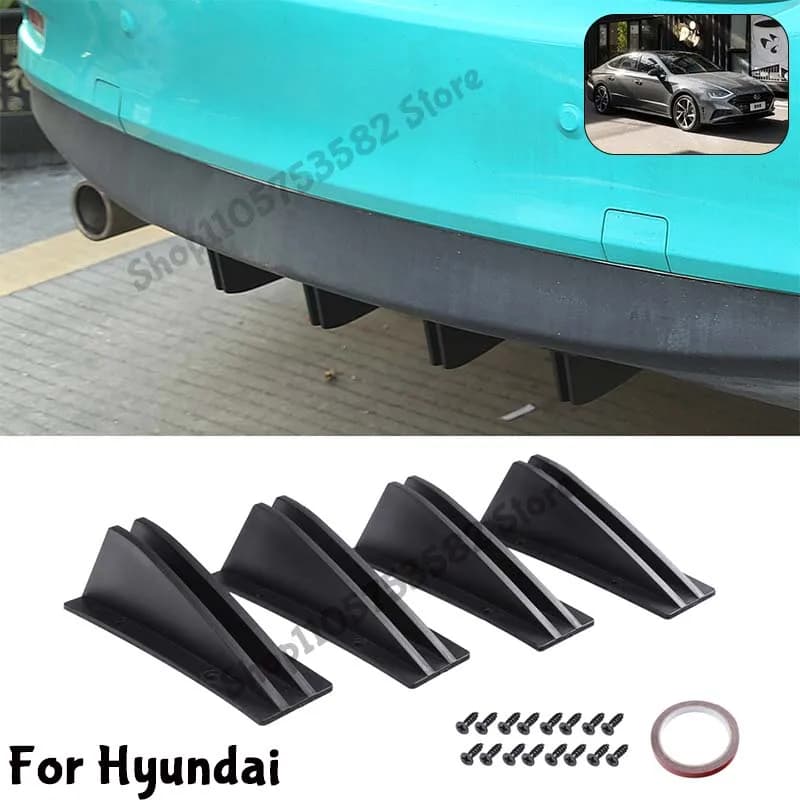For Hyundai Rear Bumper Shark Fin Diffuser Carbon Fiber Lip Spoiler Airflow Anti-Collision Protector