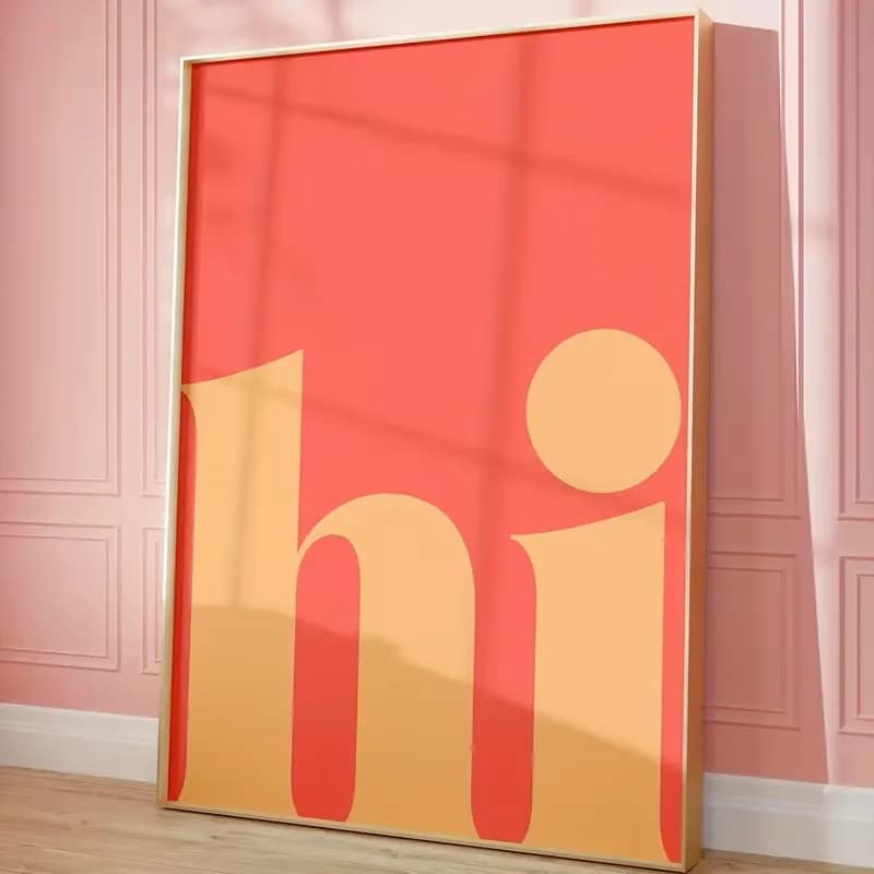 Simple HI Canvas Posters with Abstract Geometric Text Living Room Bedroom Kitchen Corridor Featuring Home Decoration Red Yellow
