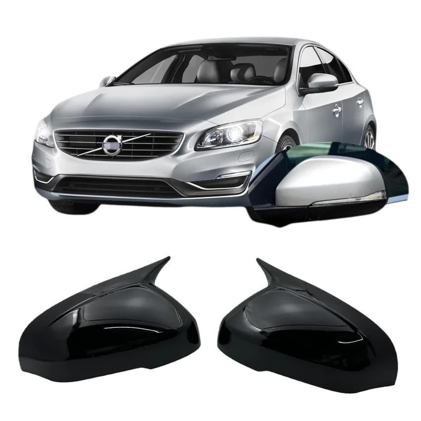 for VOLVO S60 MK2 2010  - 2019 Gloss Black Sport Style Side Wing Mirror Stick-on Cap
