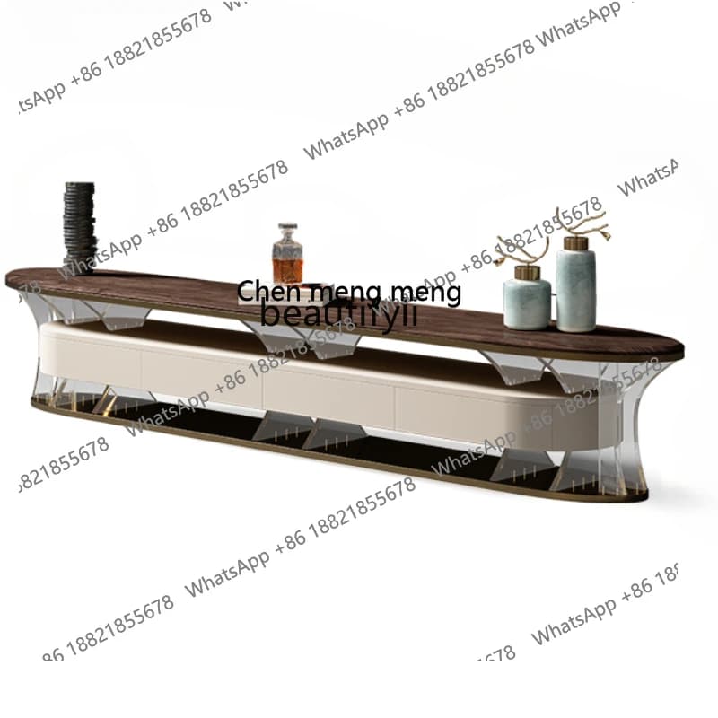 Light Luxury Black Walnut Solid Wood Coffee Table TV Cabinet Combination New High-End Villa Acrylic Suspension TV Cabinet