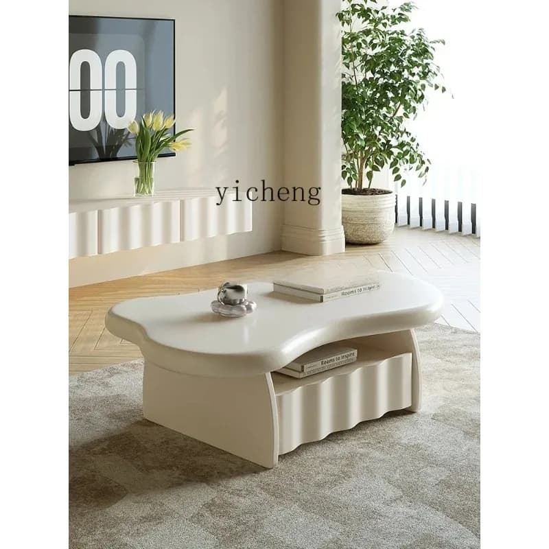 CJ-29  French Cream Wind Wave Coffee Table Small Apartment Living Room Household Solid Wood White Coffee Table