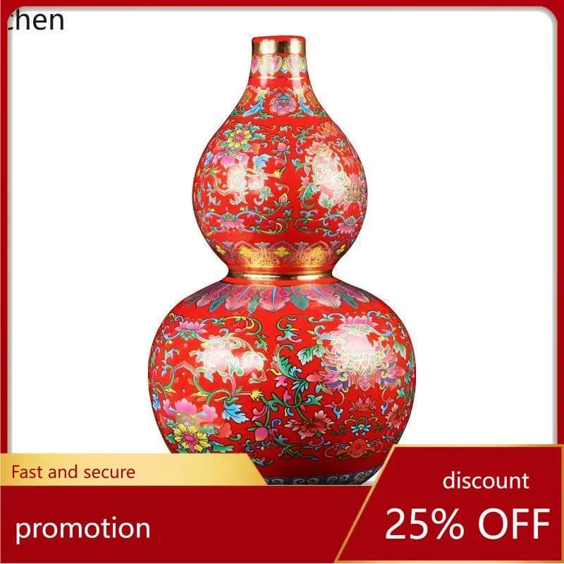 HXL Ceramic Vase Fushou Gourd Floor-standing Ornament Home Entrance Decoration