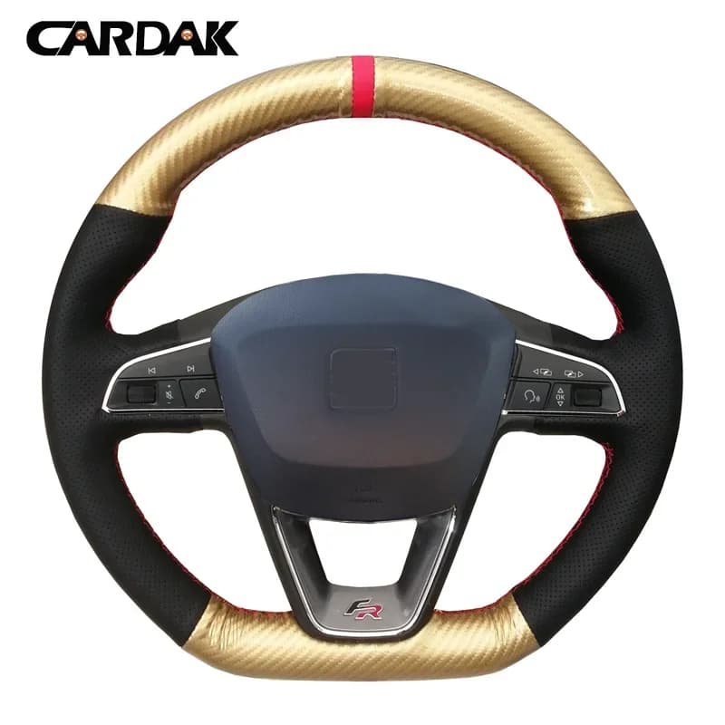 CARDAK Black Leather Carbon fibre Car Steering Wheel Cover For Seat Leon Cupra R Leon ST Cupra Leon ST Cupra Ateca FR