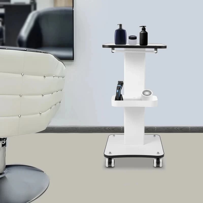 White Rolling Cart 4 Wheels Salon Spa Stand Roller Trolley with Handle Medical/ Equipment