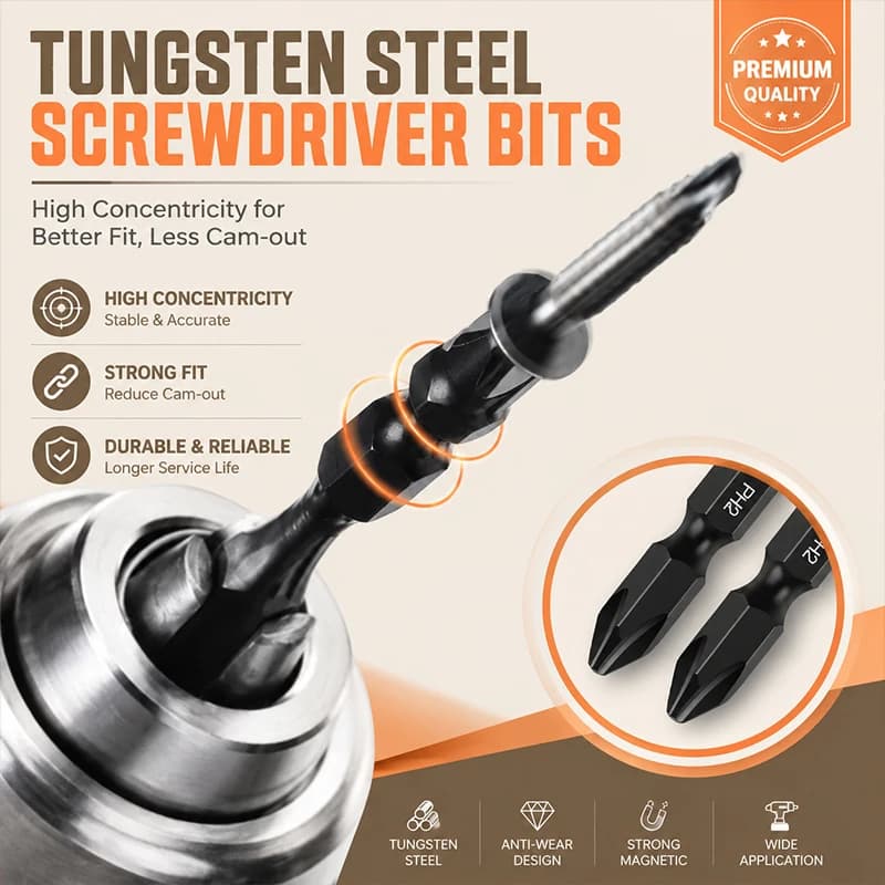 Anti-Slip Tungsten Steel Driver Bit Set Magnetic Cross Head Screwdriver Bits for Power Drill Electric Screwdriver Repair Tool